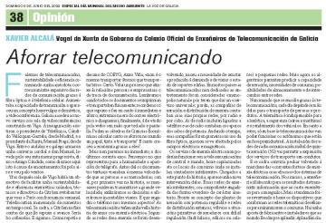  Baixo o título "Aforrar Telecomunicando" publicamos novo artigo en La Voz de Galicia 